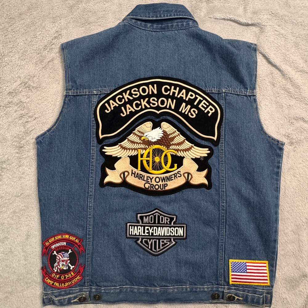 Mens Harley Davidson Owners Group‎ Jackson MS Denim Vest Size M Motorcycle EUC